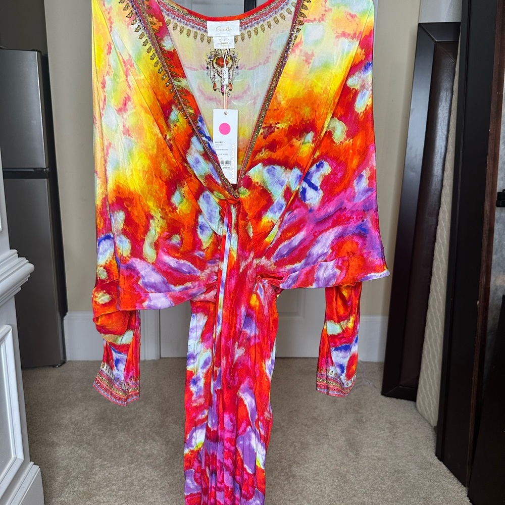 Camilla Fiery Red and Orange Twist Front Dress